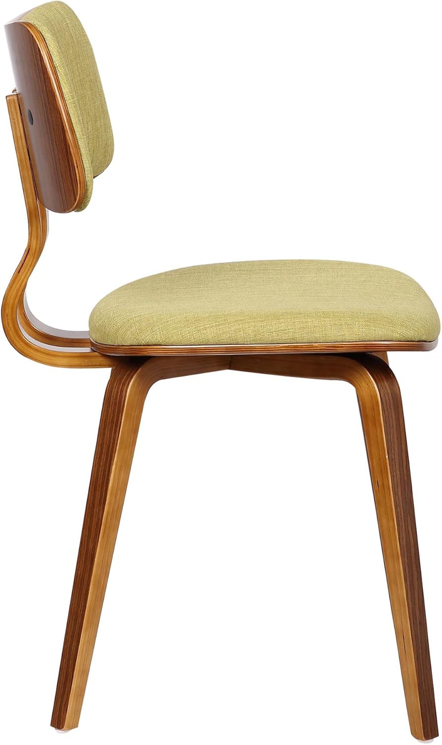Armen Living Jaguar Mid-Century Dining Chair in Walnut Wood and Green Fabric - Set of 4
