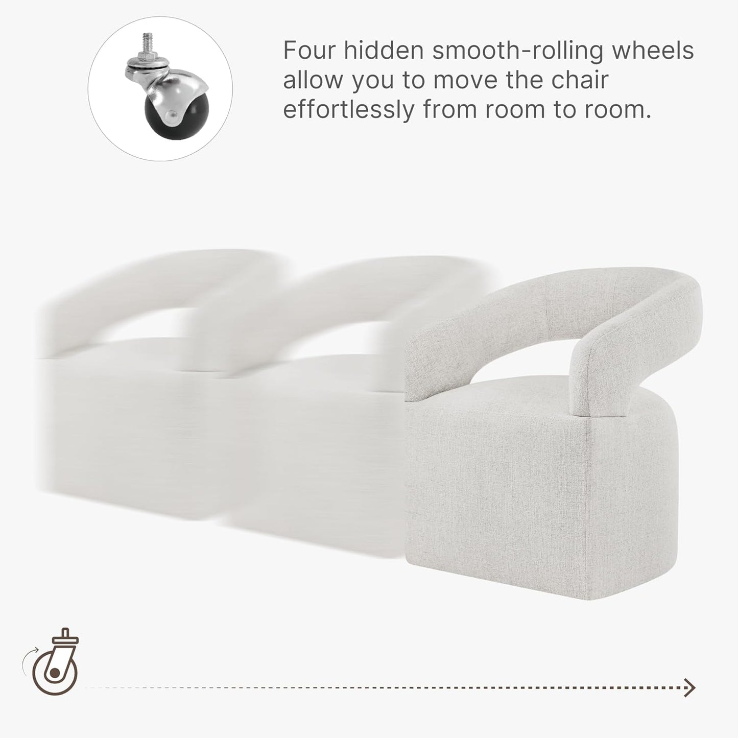 Upholstered Dining Chairs with Casters Modern Barrel Side Armchair with Rollers for Diningroom Bedroom Livingroom Reading Room, Beige, 1PCS