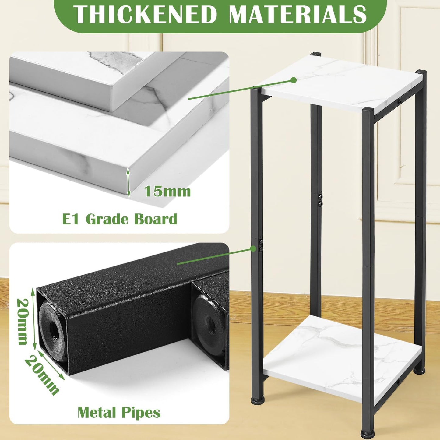Tall Plant Stand Indoor,31 Inch Plant Stands,2 Tier Metal Plant Stand with Heavy Duty Wood,Marble White and Black