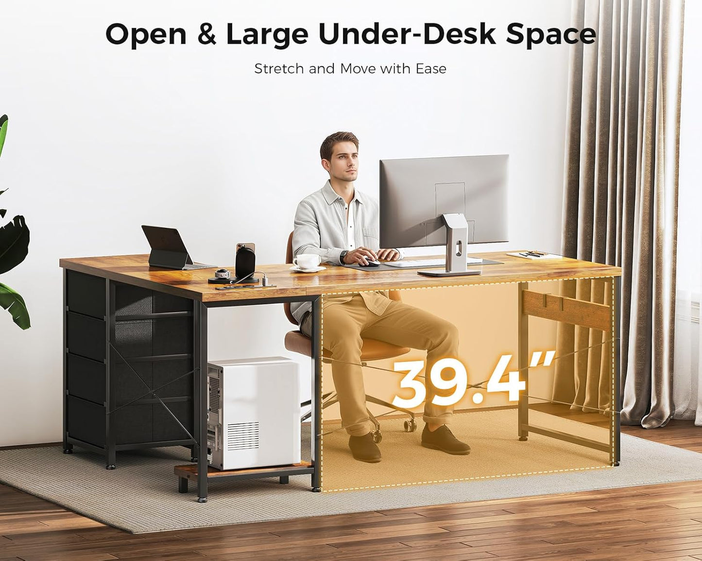 AODK L Shaped Desk with 4 Tier Drawers, 53" Reversible Gaming Desk with Power Outlets, L Shaped Computer Desk with USB Charging Port and Host Stand, Home Office Corner Desk, Easy to Assemble, Vintage