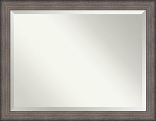 Amanti Art Grey Wall Mirror 35x45 Country Barnwood Rectangle Bathroom Mirror for Wall Decor Living Room, X-Large Rustic Farmhouse Wood Frame, Hangs Horizonally and Vertically, Bathroom Decor, Beveled