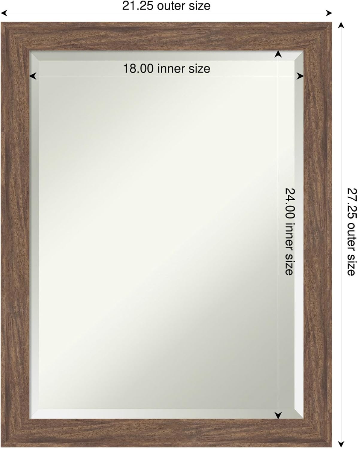 Amanti Art Brown Wall Mirror 27x21 Pia Medium Brown Narrow Rectangle Bathroom Mirror for Wall Decor Living Room, Medium Casual Frame, Hangs Horizonally and Vertically, Bathroom Decor, Beveled Edge