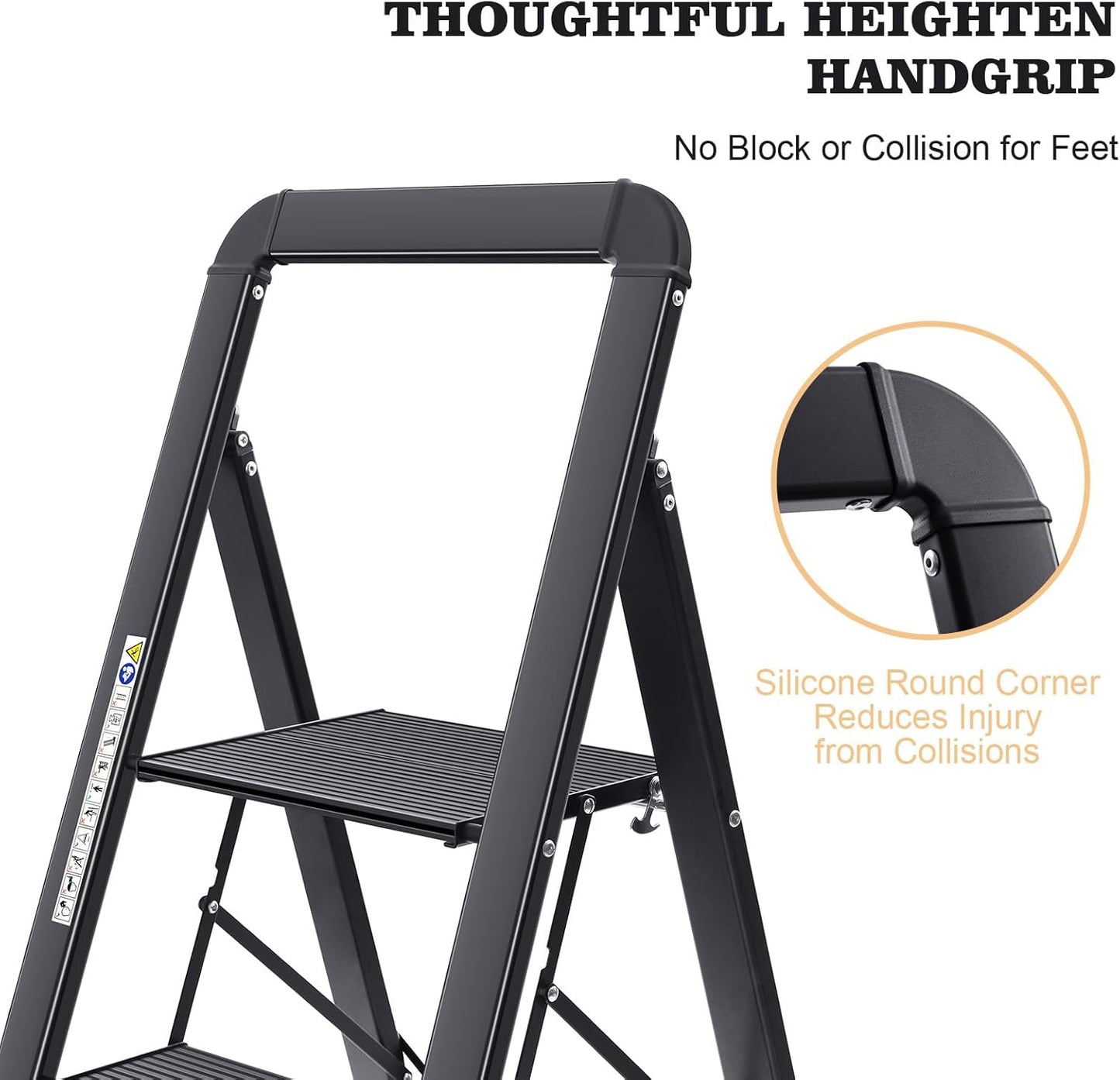 KINGRACK Aluminium 5 Step Ladder, Lightweight Step Stool with Non-Slip Pedals, Handrail, Folding Step Ladder for Kitchen, Garage, Home, Space Saving, Sturdy and Portable, Black