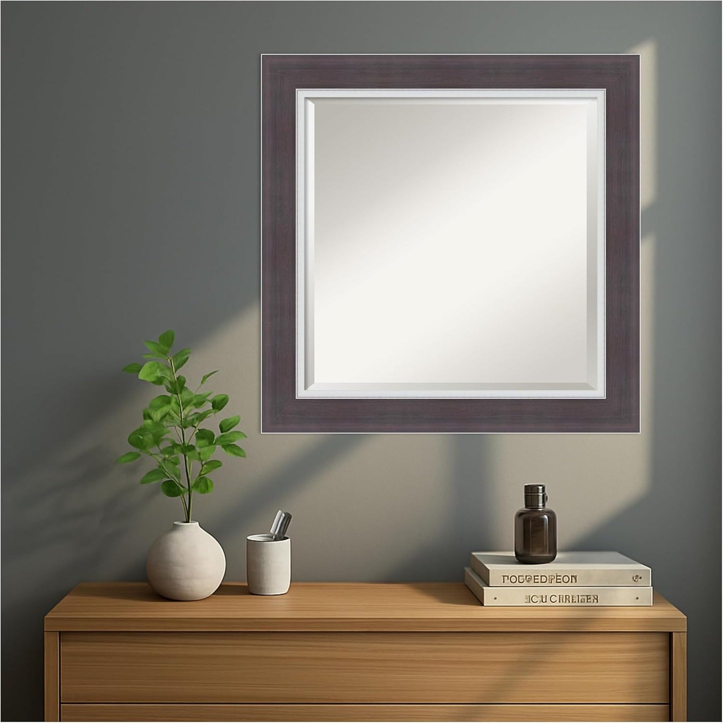 Amanti Art Brown Wall Mirror 26x26 Ellie Brown Silver Square Bathroom Mirror for Wall Decor Living Room, Medium Modern Frame, Hangs Horizonally and Vertically, Bathroom Decor, Beveled Edge
