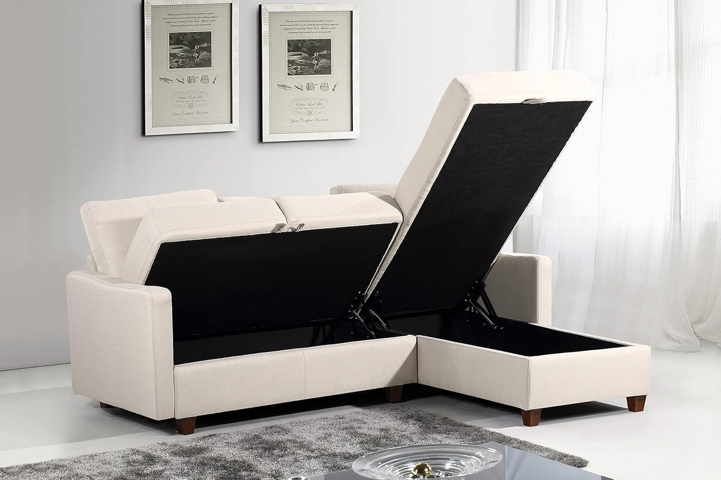 Container Furniture Direct Sectional Sofa with Storage – Modern Upholstered Living Room Couch, Reversible Chaise for Home, Apartment, Office, 81.9” L, Beige