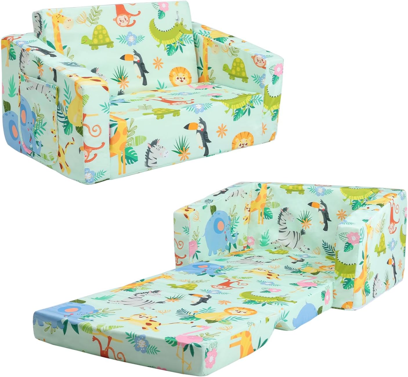 Foldable Kids Sofas Couch 2 in 1 Children Convertible Sofa to Lounger Flip Open Toddlers Sofa Bed