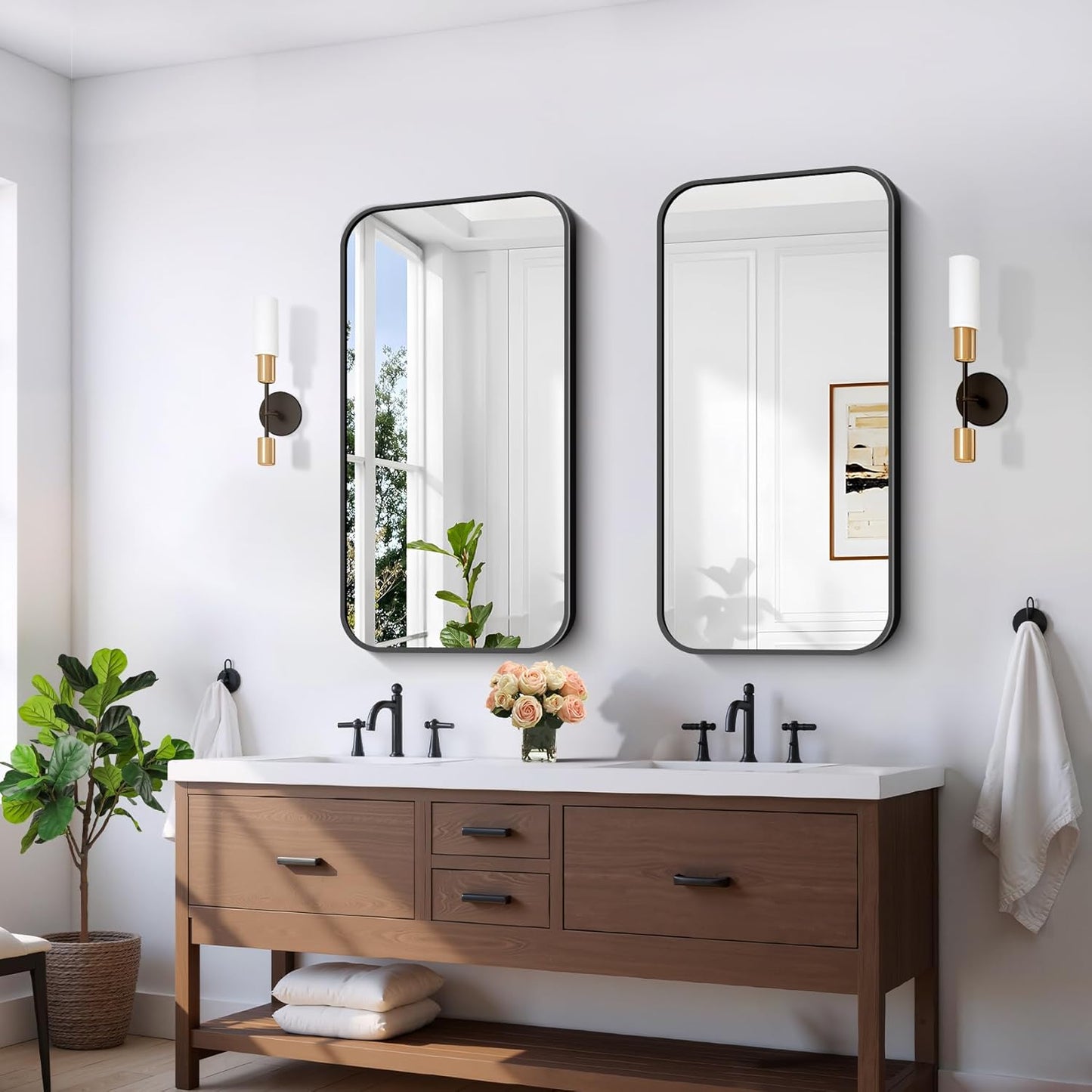 FORBATH Bathroom Mirror 20" x 40", Rectangle Black Bathroom Mirror with Black Aluminum Frame Rounded Corner, Wall Mounted Mirror for Bedroom Entryway Living Room