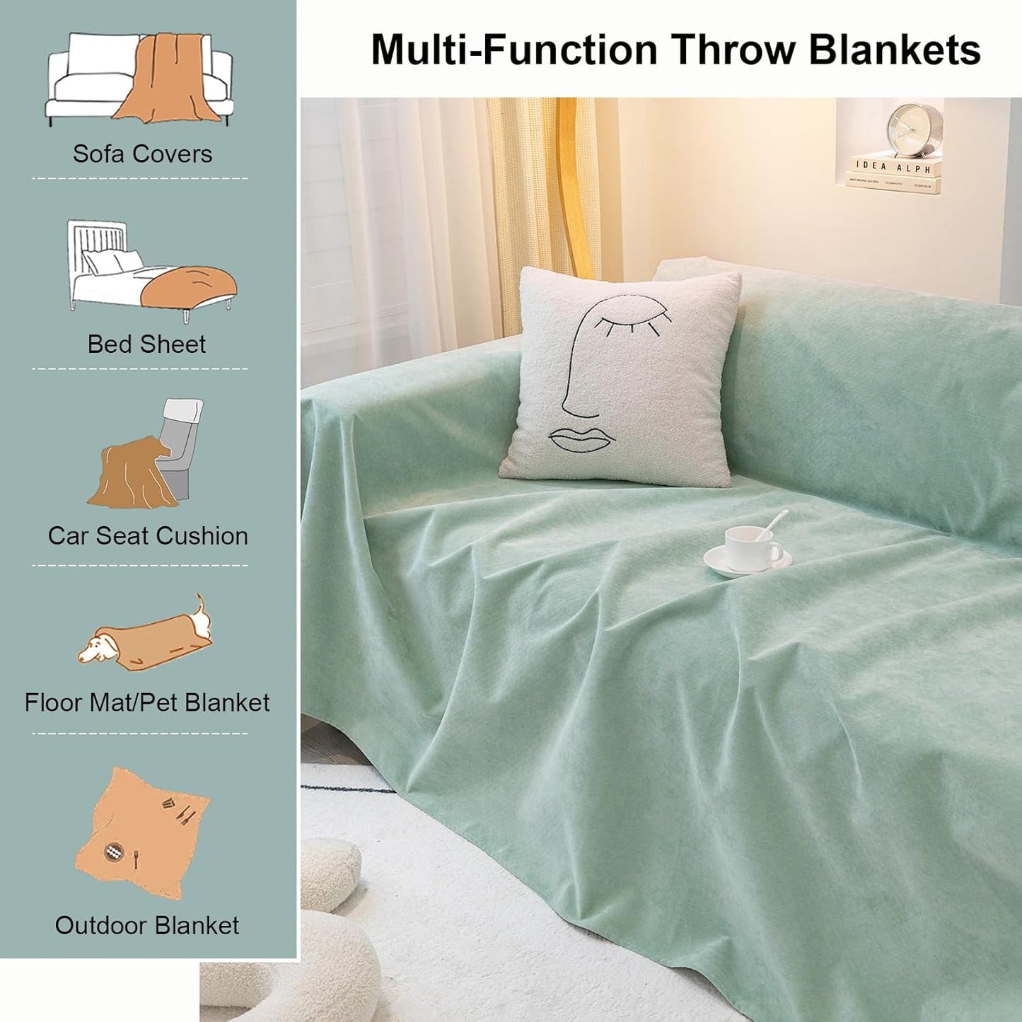 STACYPIK 100% Waterproof Sea Green Sofa Covers, Couch Cover for Sectional, Anti-Cat Scratch Furniture Protector, Washable Jacquard Sofa Cover for Dogs, Kids, Wear Resistant Sofa Slipcover-71X102IN