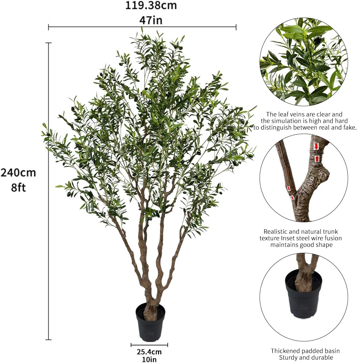 Artificial Olive Tree Tall,Faux Olive Tree Indoor Artificial Tree for Modern Home Office Living Room Floor Decor Indoor (1, 8ft 1in)