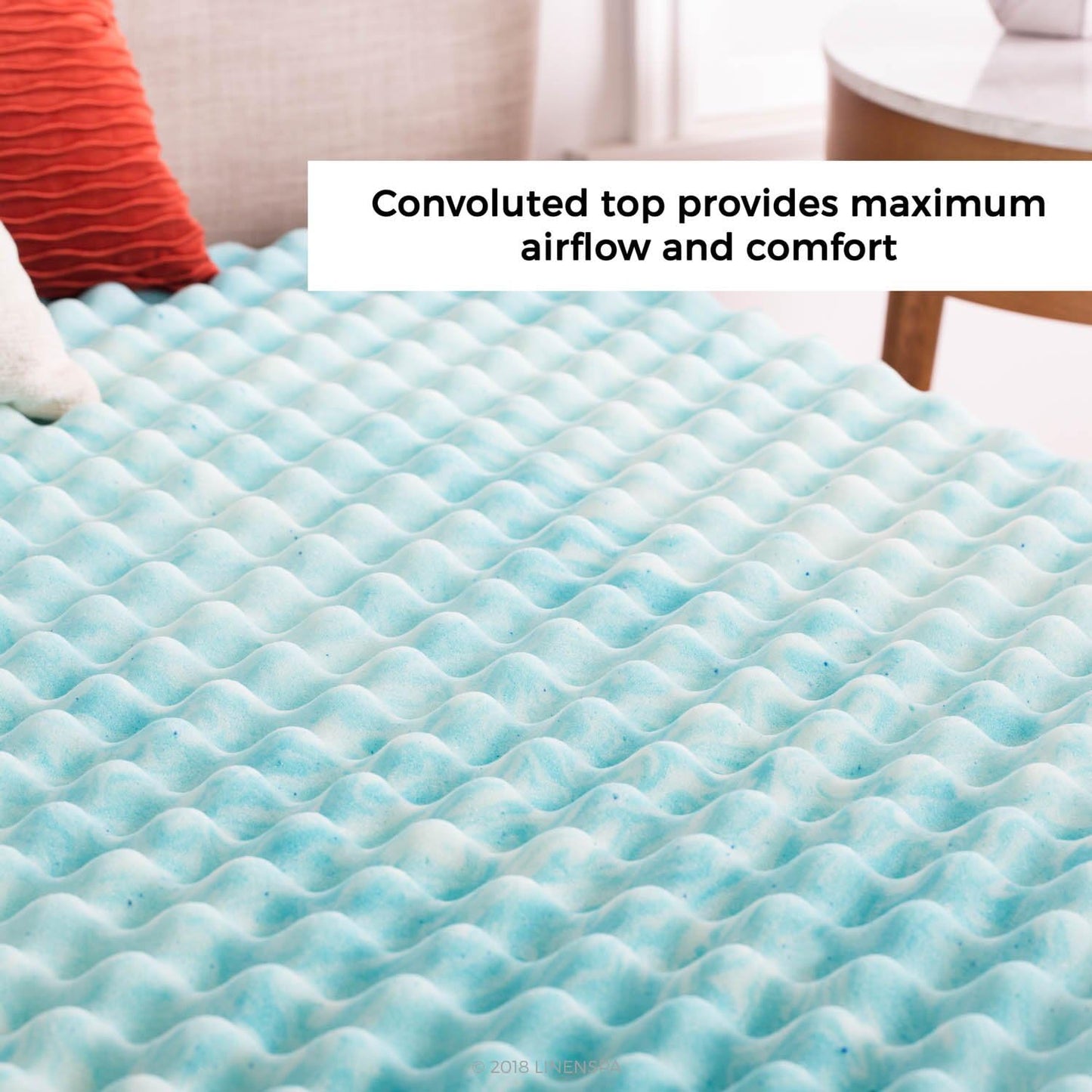 Linenspa Convoluted Gel Memory Foam, 2 Inch, Promotes Airflow, Relieves Pressure Points, Evenly Disperses Body Weight Mattress Topper, Twin XL, Blue Swirl