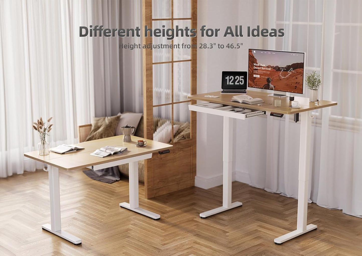 YDN Standing Desk with Drawers, Height Adjustable Desk 55 x 24 Inch, Electric Sit Stand Home Office, Natural