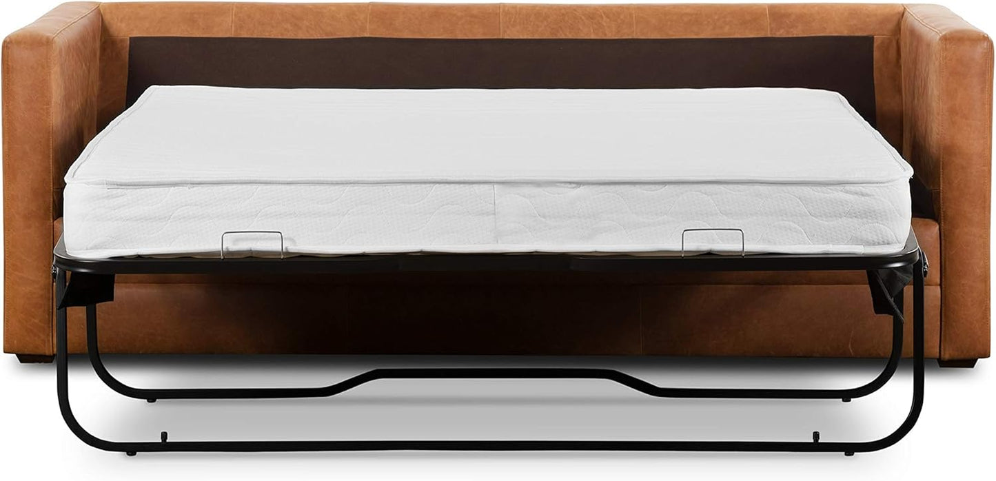 POLY & BARK Napa 82" Pull-Out Convertible Sleeper Sofa in Full-Grain Pure-Aniline Italian Leather, Cognac Tan