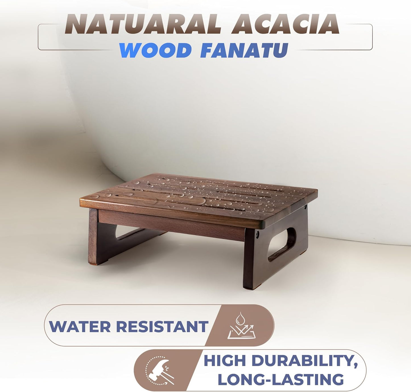 Wooden Step Stool, 5.3" One Step Stool for Adults with Built-in Handle, Supports up to 550lbs, Durable & Non-Slip Bedside Stool for Bedroom, Kitchen, Bathroom or High Beds