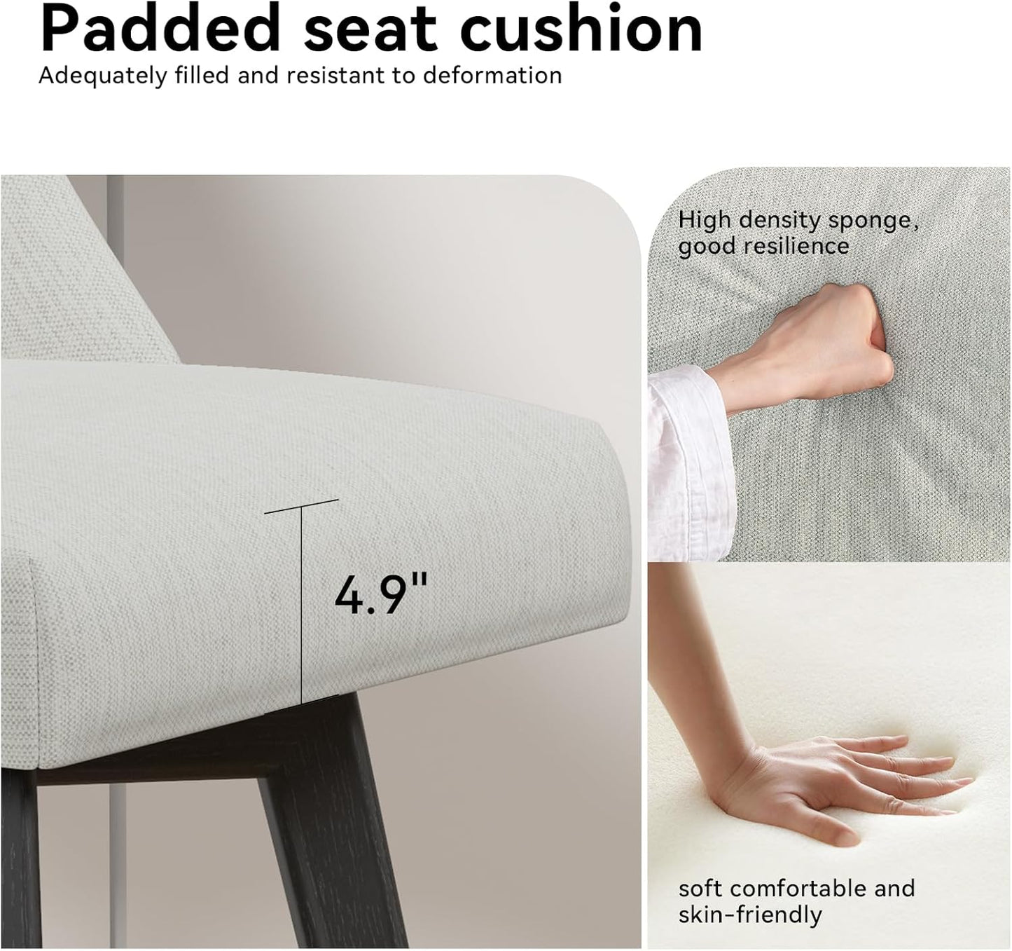 Counter Height Swivel Bar Stools Set of 3, 26 Inch Bar Stools with Footrest, Linen Fabric Upholstered Barstools with Back and Solid Wood Legs for Kitchen Island, Dining Room,Pub,White