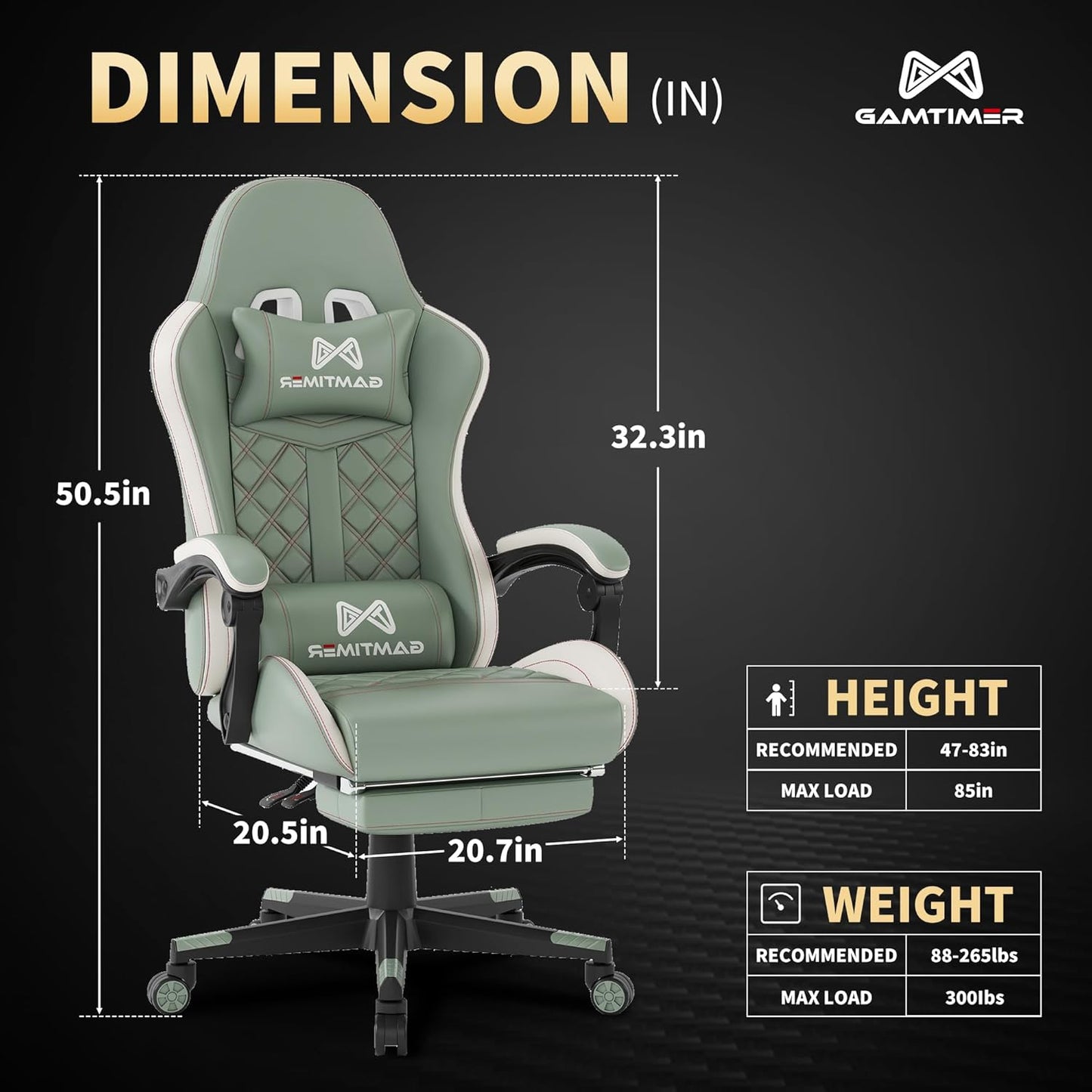 Gaming Chair, 400 lbs Adult Chair, High Back Computer Chair with Footrest and Linked Armrests, Office Video Game Chair with Lumbar Support (Green)