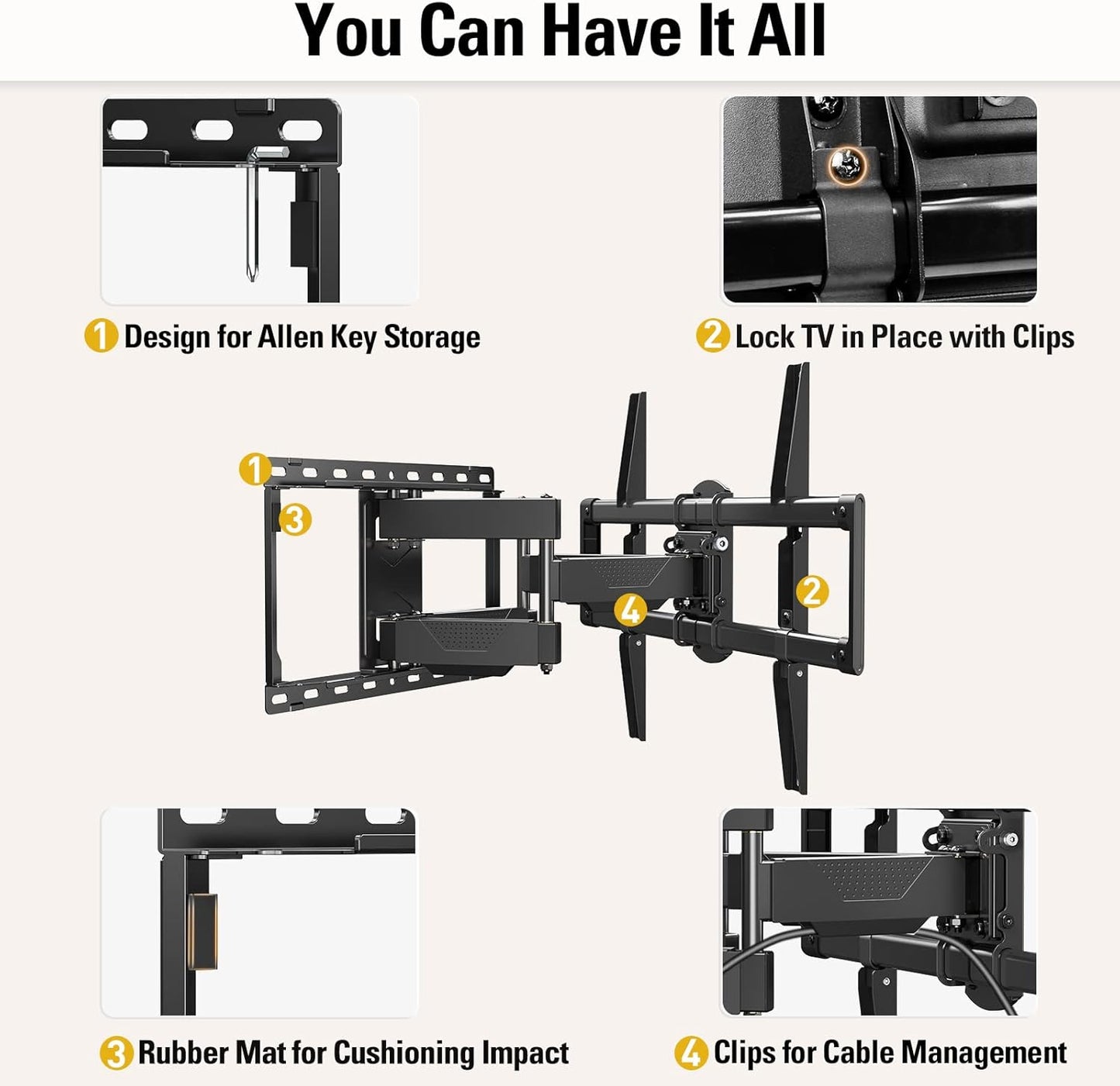 Mounting Dream UL Listed TV Wall Mount for Most 42-84 Inch TV, Full Motion TV Mount with Swivel and Tilt, Wall Bracket with Articulating Dual Arms, Fits 16inch Studs, Max VESA 600X400 mm, 100 lbs
