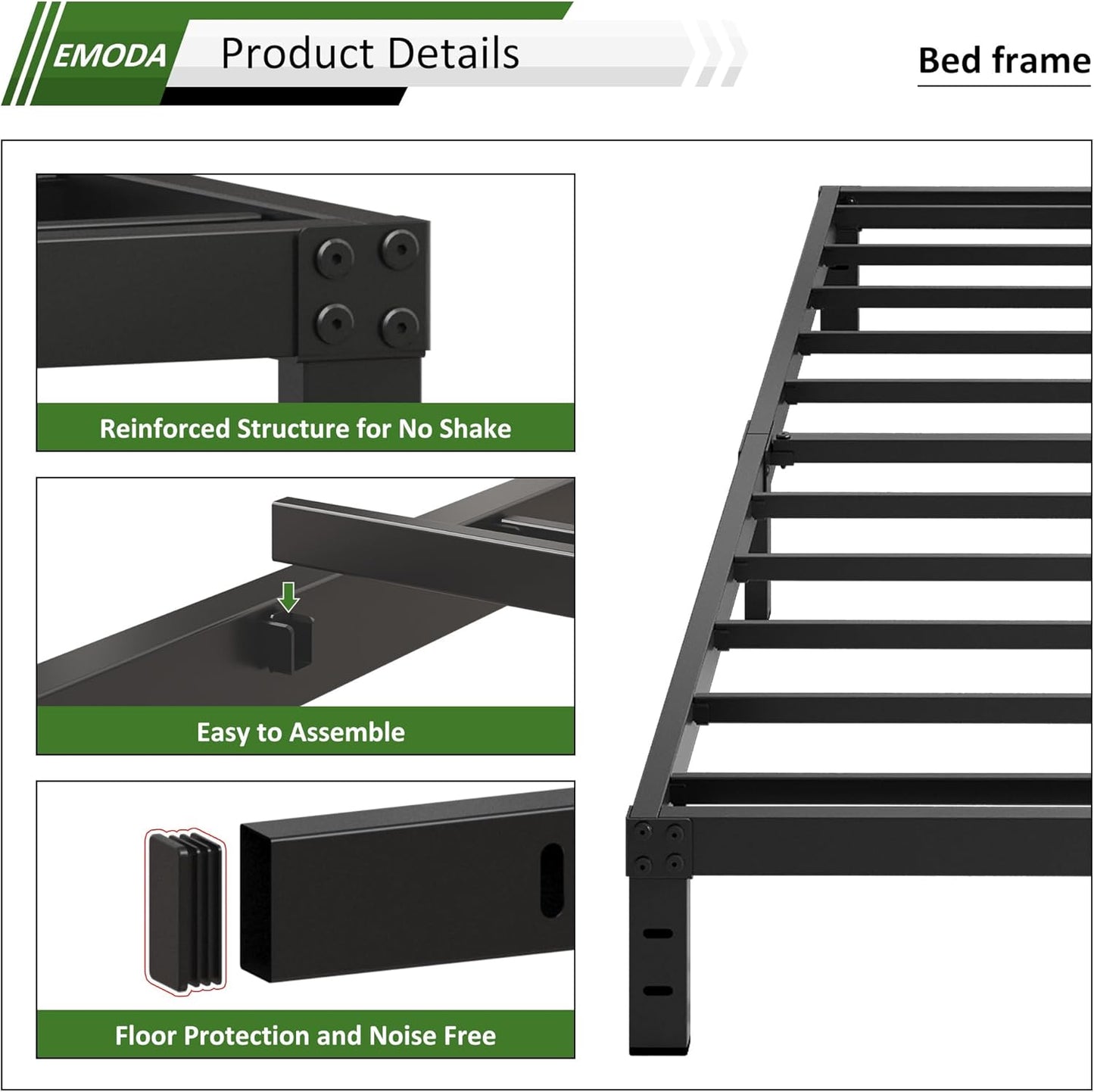 EMODA 10 Inch California King Bed Frames Heavy Duty Metal Cal King Platform with Steel Slats Support, No Box Spring Needed, Noise Free, Black