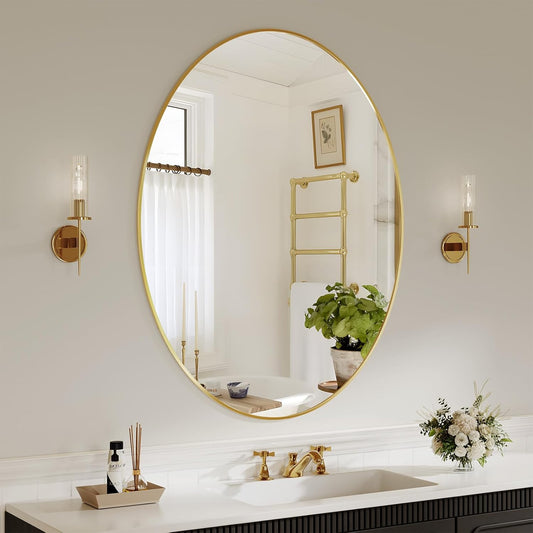 Koonmi Gold Oval Bathroom Mirror, 30"x40" Bathroom Vanity Mirror, Oval Mirror for Bedroom Living Room Entryway, Hangs Horizontal or Vertical