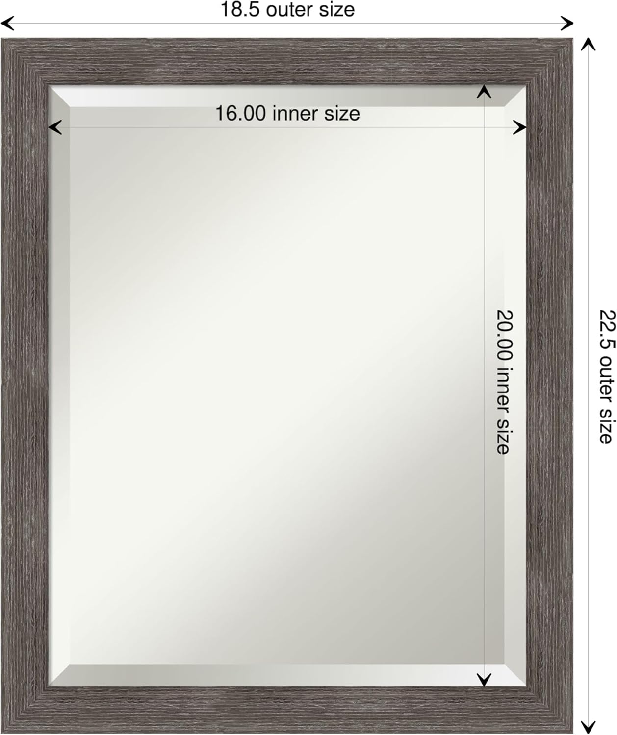 Amanti Art Grey Wall Mirror 23x19 Pinstripe Lead Grey Rectangle Bathroom Mirror for Wall Decor Living Room, Small Modern Wood Frame, Hangs Horizonally and Vertically, Bathroom Decor, Beveled Edge