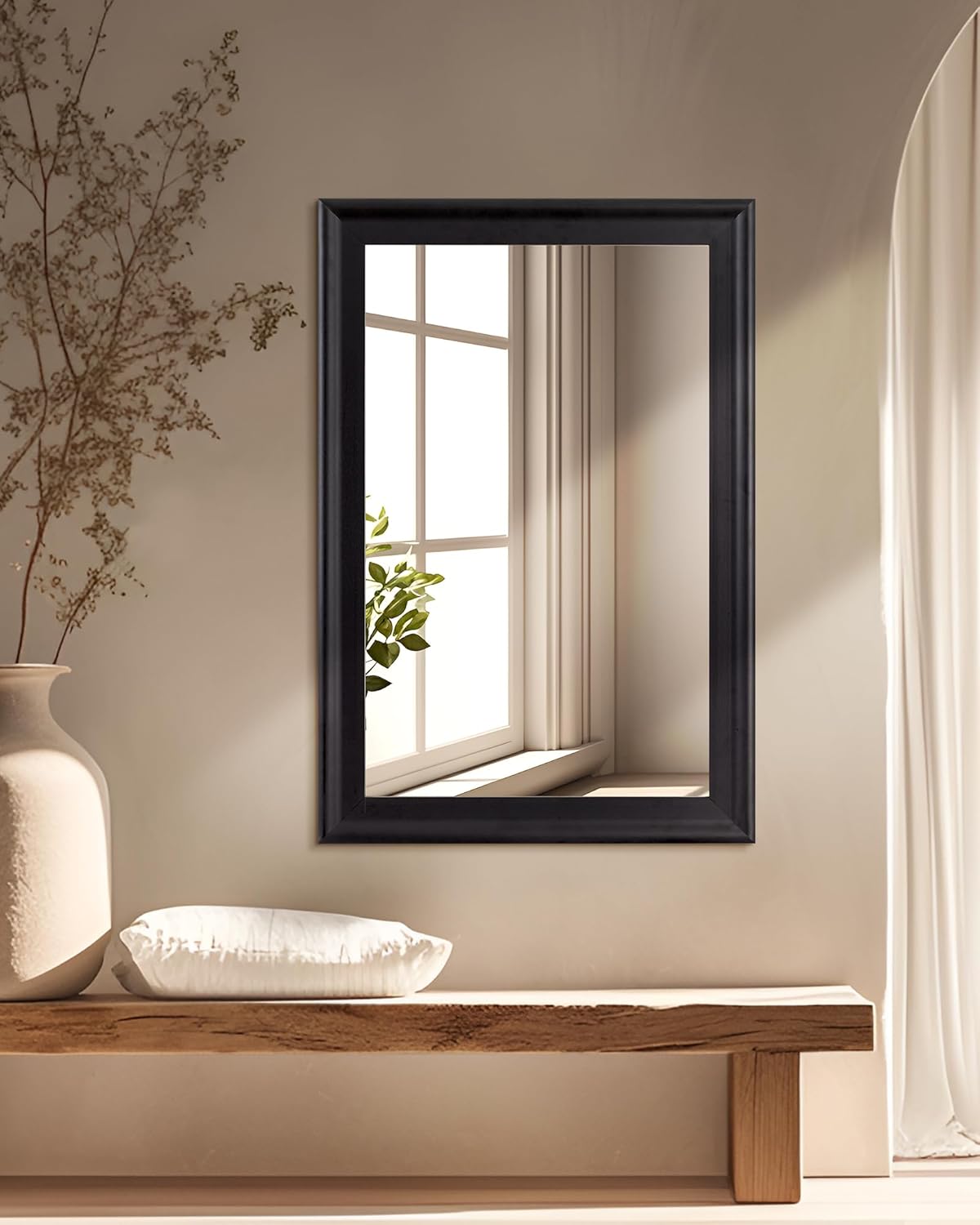 CULER Black Wood Wall Mirror for Bathroom,Rectangle 20 x 30 inch Hanging Vatiny Mirrors with Wooden Frame for Living Room,Bedroom,Entryway