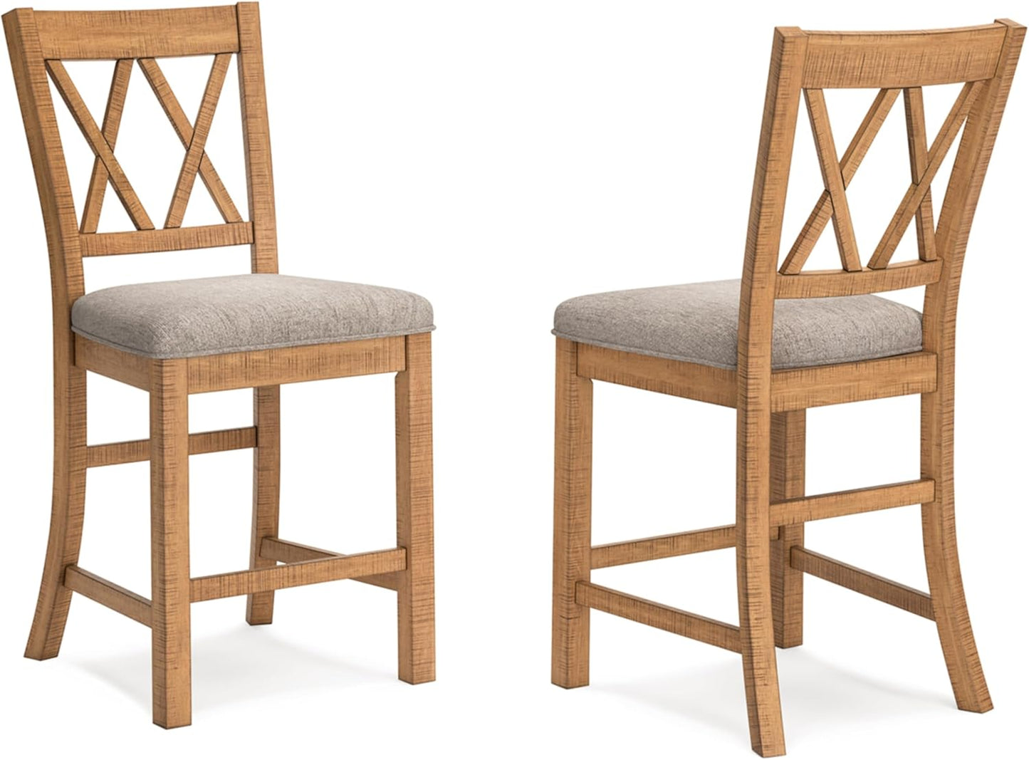 Signature Design by Ashley Havonplane Rustic Armless 25.63" Counter Height Upholstered Bar Stool with Foot Rest, Set of 2, Light Brown & Light Gray
