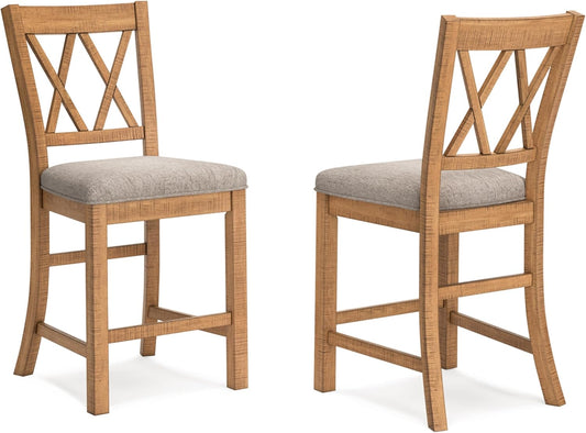 Signature Design by Ashley Havonplane Rustic Armless 25.63" Counter Height Upholstered Bar Stool with Foot Rest, Set of 2, Light Brown & Light Gray