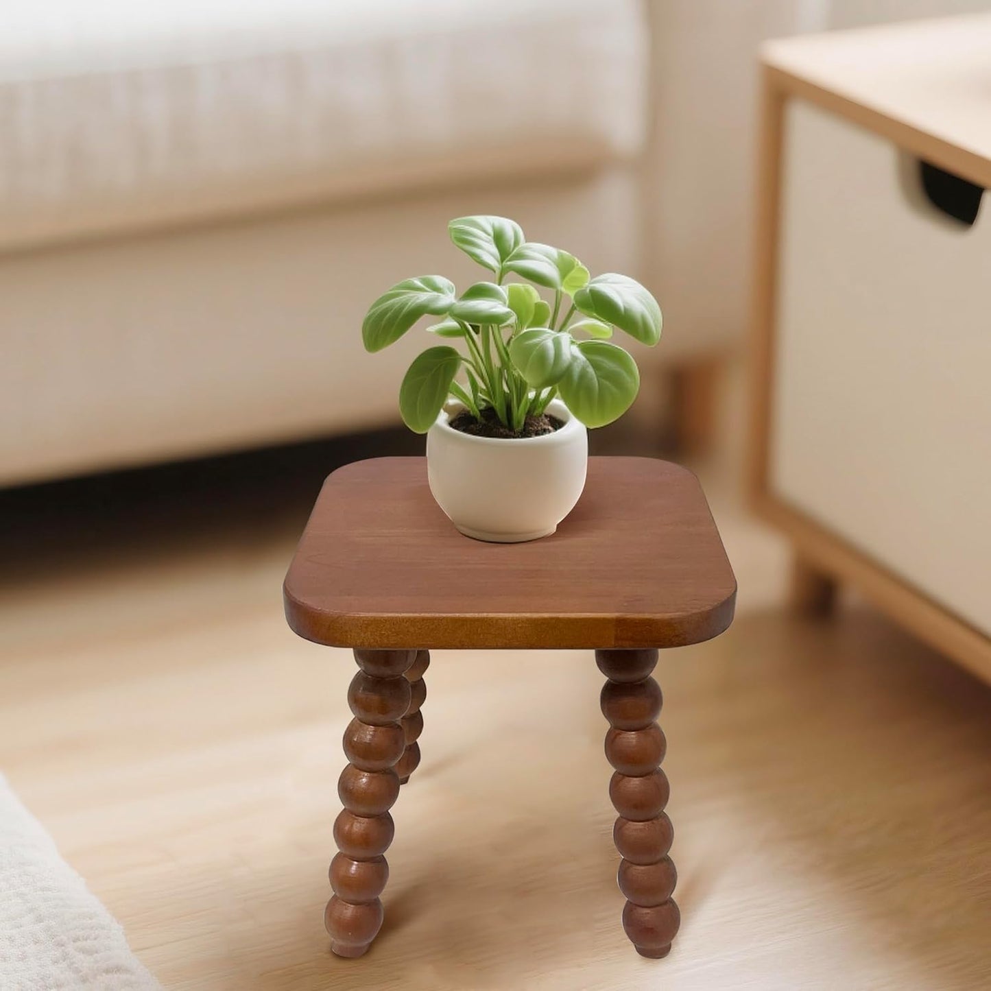 Solid Wooden footstool9.3 Inch - Short Stool for Kids & Adults, Sensory Table Helper - Sturdy Foot Stool for Bathroom, Kitchen, Bedroom, Natural Plant Stand, Toddler Helper (Brown)