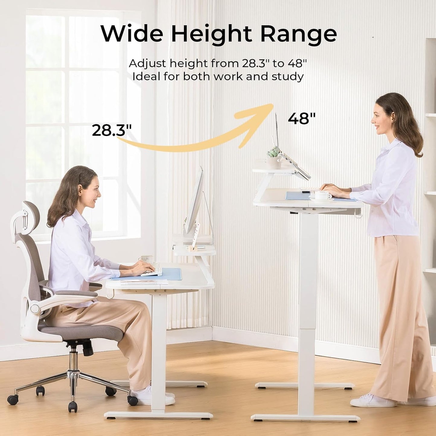 COMHOMA Electric Standing Desk with Drawers, 48 x 24'' Sit Stand up Desk with Monitor Stand, Laptop Stand, Height Adjustable Ergonomic Home Office Computer Desk with Memory Preset Controller