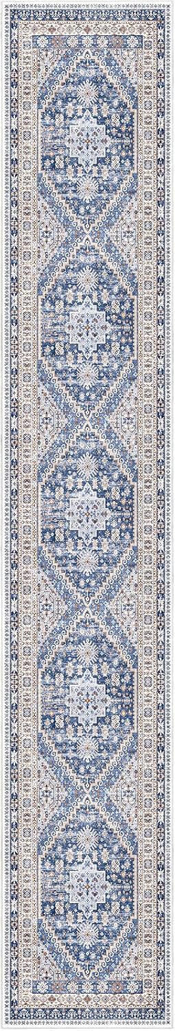 zesthome Washable Runner Rug 2.5x14 - Stain Resistant Entryway Rug,Ultra-Thin Kitchen Rugs, Anti Slip Backing Runner Rugs for Entrance Laundry Room Indoor Hallway (Blue/Beige,2.5'x14')