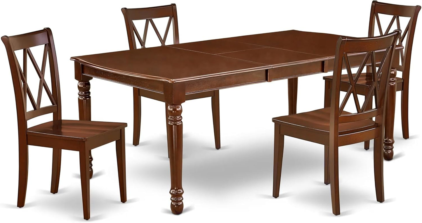 East West Furniture DOCL5-MAH-W 5 Piece Modern Dining Table Set Includes a Rectangle Wooden Table with Butterfly Leaf and 4 Kitchen Dining Chairs, 42x78 Inch, Mahogany