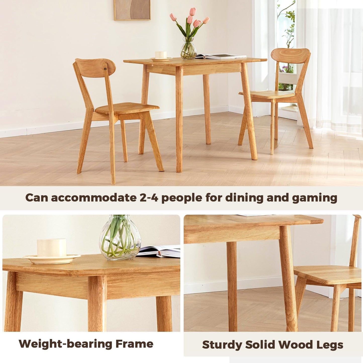 DELAVIN 29.5" Solid Wood Dining Table, Modern Small Dining Table, Square Farmhouse Kitchen Table, Cafe Table for Living Room Dining Room, Easy Assembly, Cherry