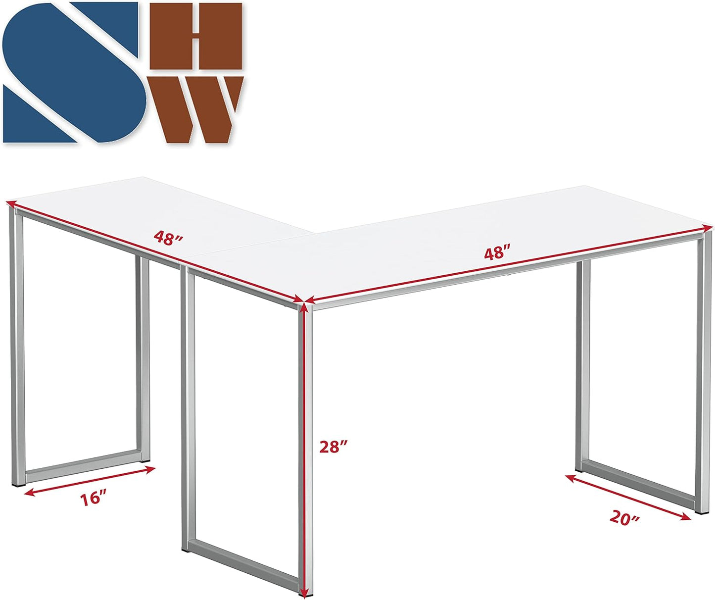 SHW Mission 48 x 48 Inches L-Shape Home Office Computer Desk, White