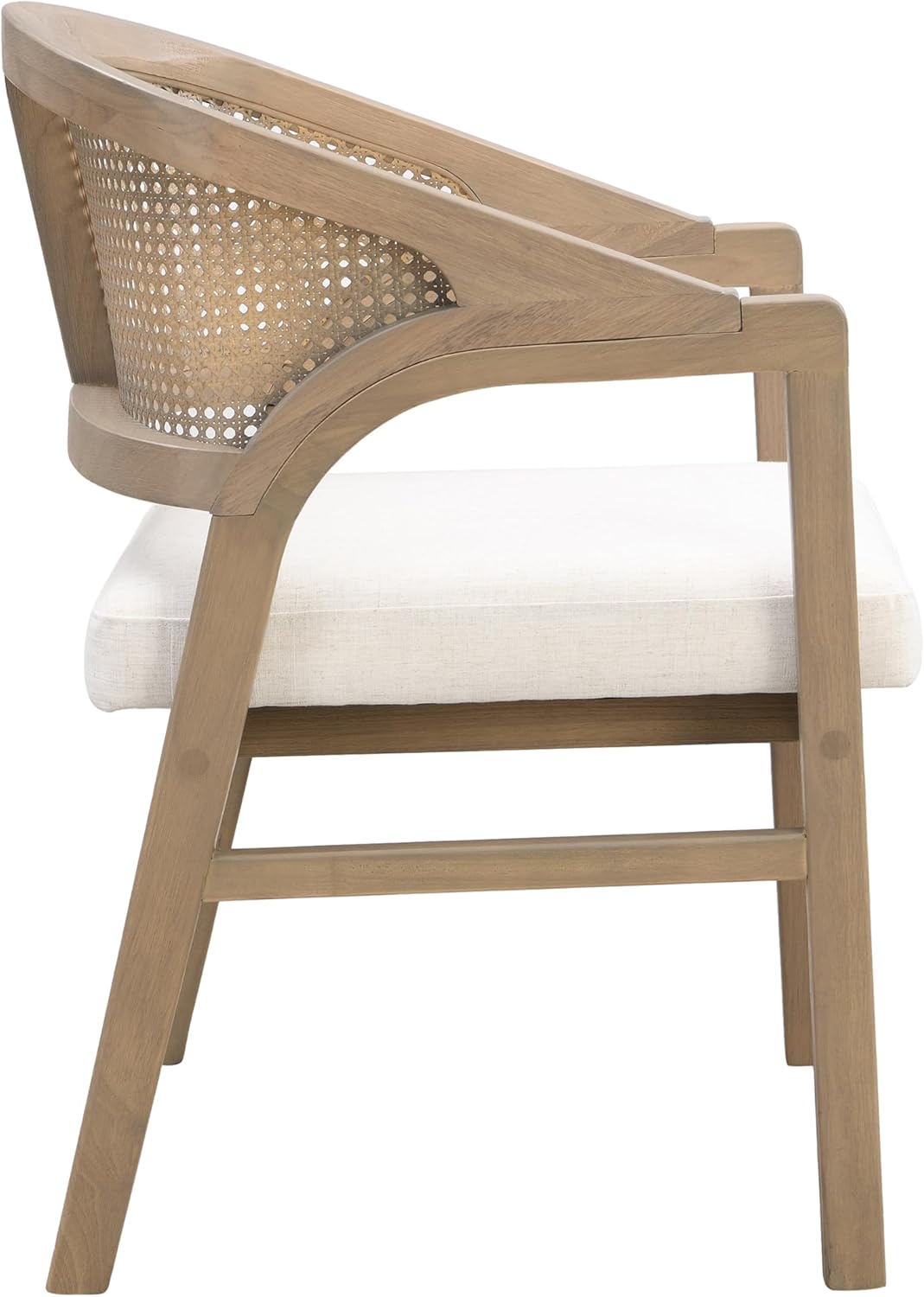 Christopher Knight Home Faritel Modern Wooden Dining Chairs Set of 2, Fabric Upholstered Kitchen Side Armchairs, Living Room Comfy Reading Chair with Curved Rattan Back, Light Ash+Beige