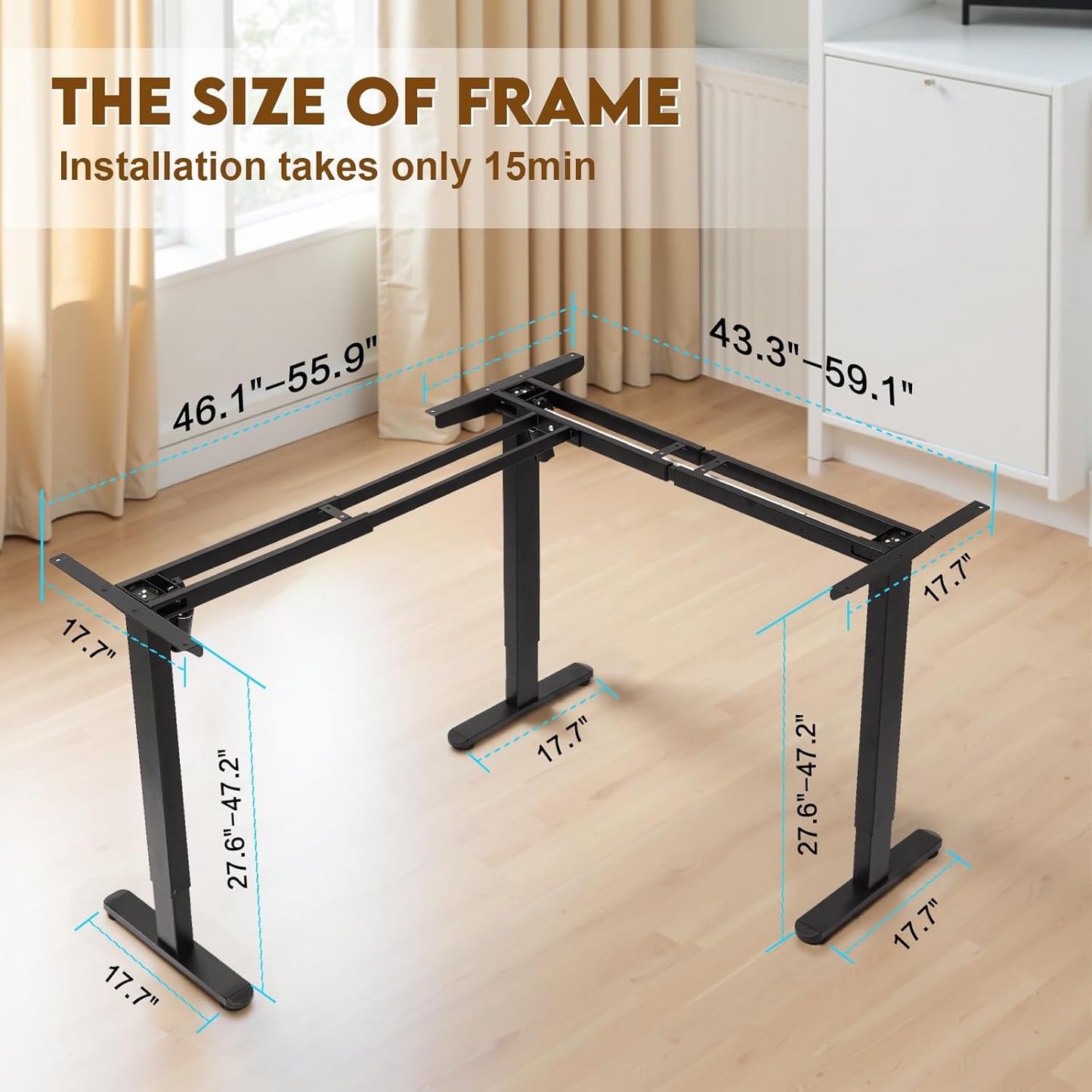 TOPSKY Electric L-Shaped Desk Frame, Height Adjustable, Dual Motor, 270lbs, Black Standing/Sitting 3-Leg Base for Home & Office, DF03.02 (Frame Only)
