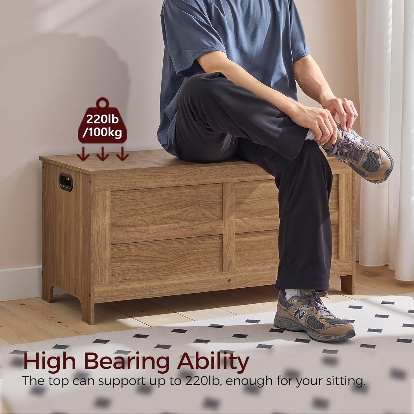 Storage Chest, 39.4” Large Toy Chest, Entryway Storage Trunk, Storage Bench with Safety Hinge, Entrance Bench for Living Room, Entrance, Bedroom, Honey Brown SCOR48301