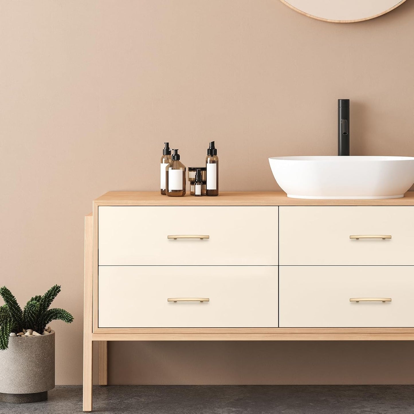 10 Pack Cabinet Handles 3.75" Hole Center - Curved Cabinet Pulls Champagne Bronze Drawer Pulls for Kitchen Cupboard Solid Handles for Dresser Drawer Arch Closet Hardware