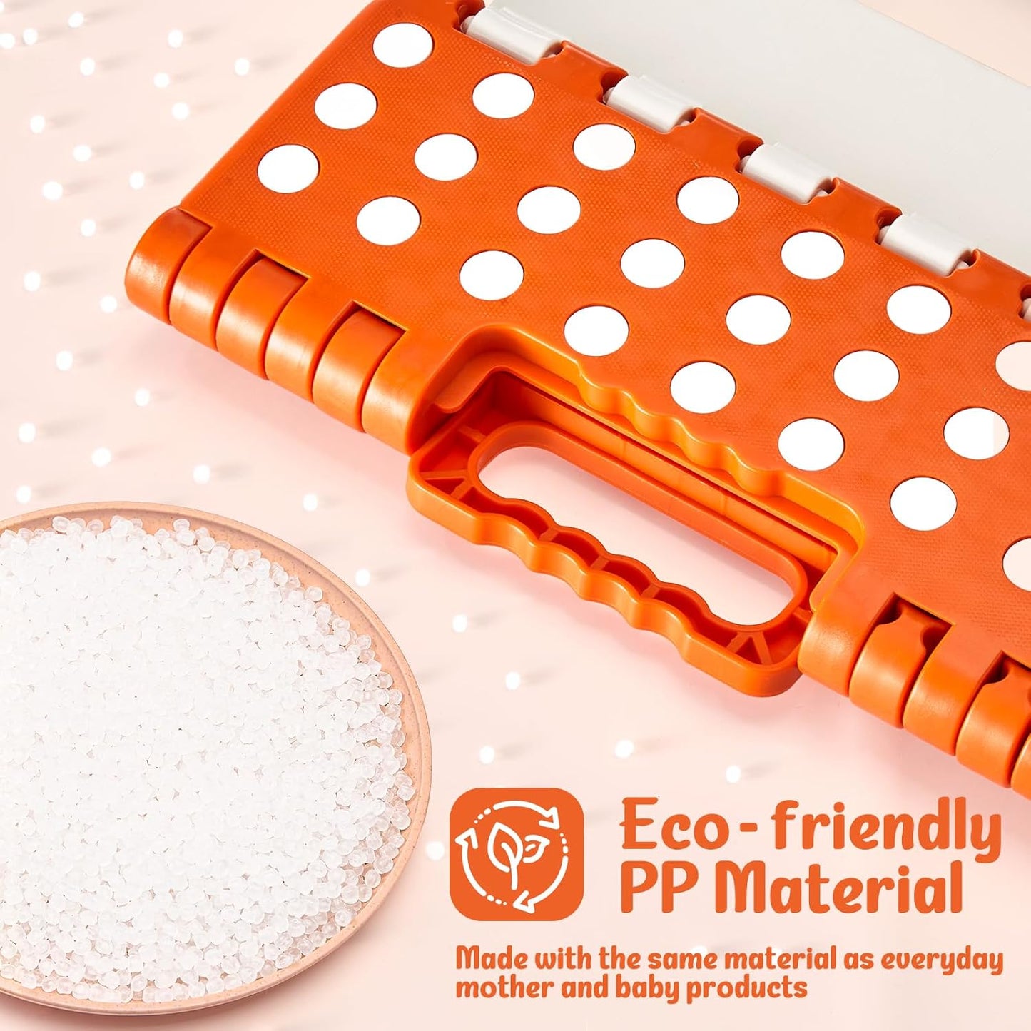 ACSTEP 9 Inch Folding Step Stool 300 LB Capacity Plastic Foldable Step Stools for Kids and Adults, Folding Stool Suitable for Kitchen, Stepping Stool with Handle Bicolor Orange Small Step Stool 1PC