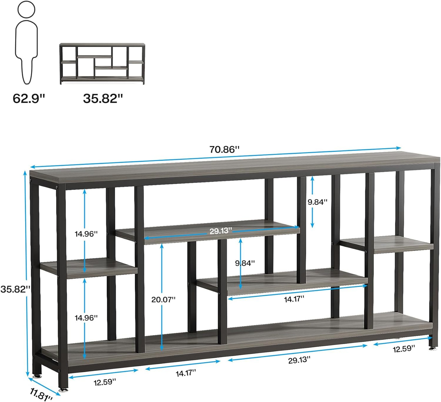 Tribesigns Console Sofa Table, 70.9 inch Extra Long Console Table Behind Couch with Storage Shelves, 3-Tier Modern Narrow Entryway Hallway Accent Table for Living Room, Grey