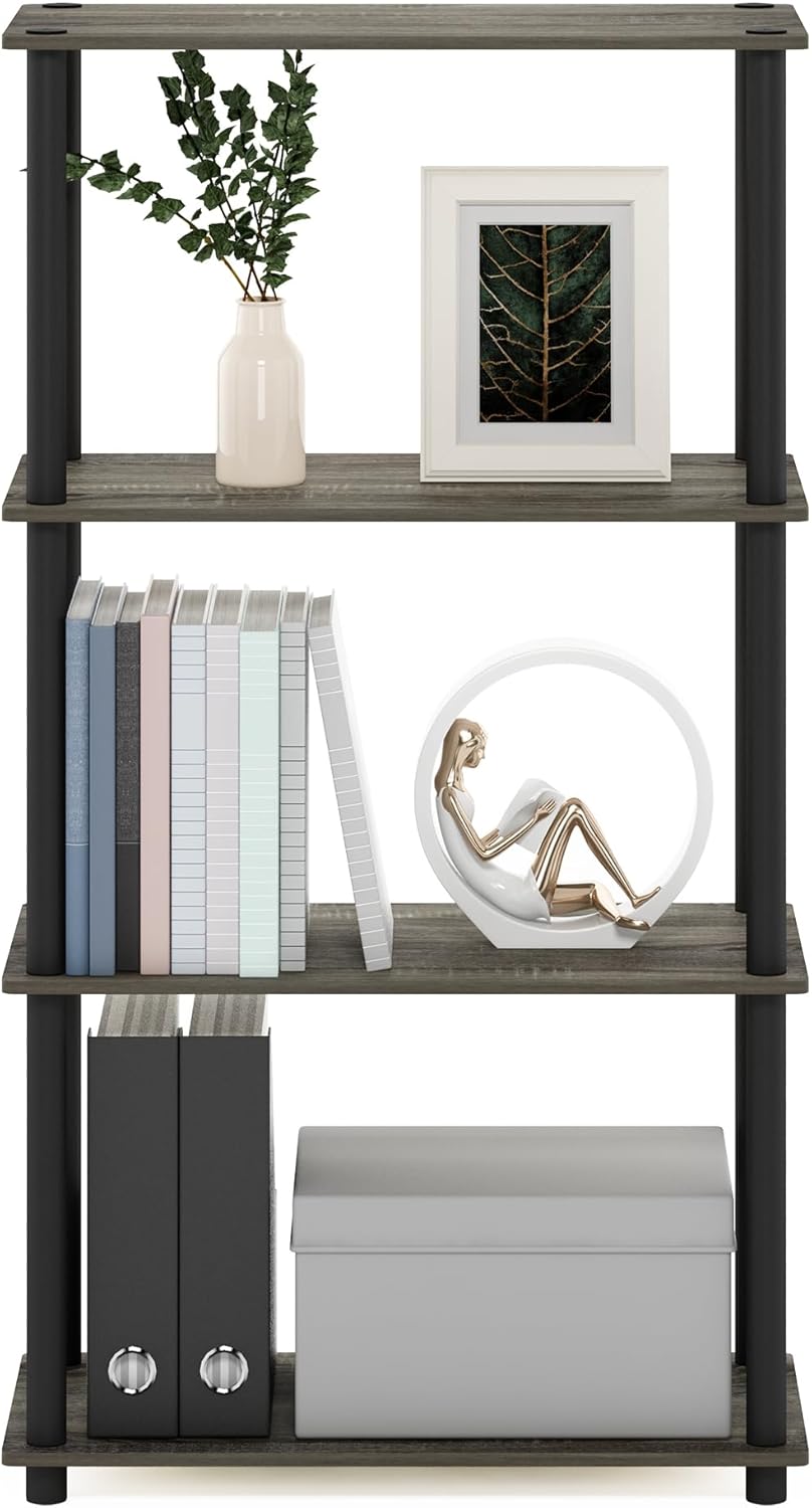 Furinno (99557GYW/BK) Turn-N-Tube 4-Tier Multipurpose Shelf Display Rack - French Oak Grey/Black