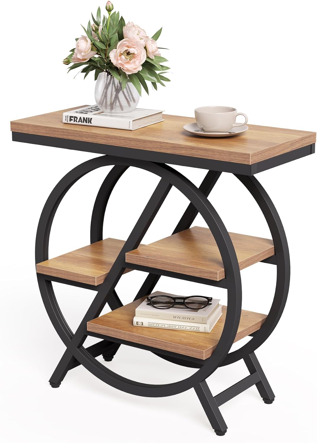 End Table, Narrow Side Table with 4-Tier Large Storage Space, Modern Bedside Table for Living Room, Home Office, Bedroom, Natural