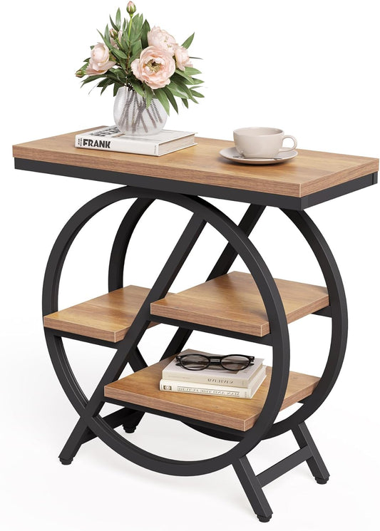 End Table, Narrow Side Table with 4-Tier Large Storage Space, Modern Bedside Table for Living Room, Home Office, Bedroom, Natural