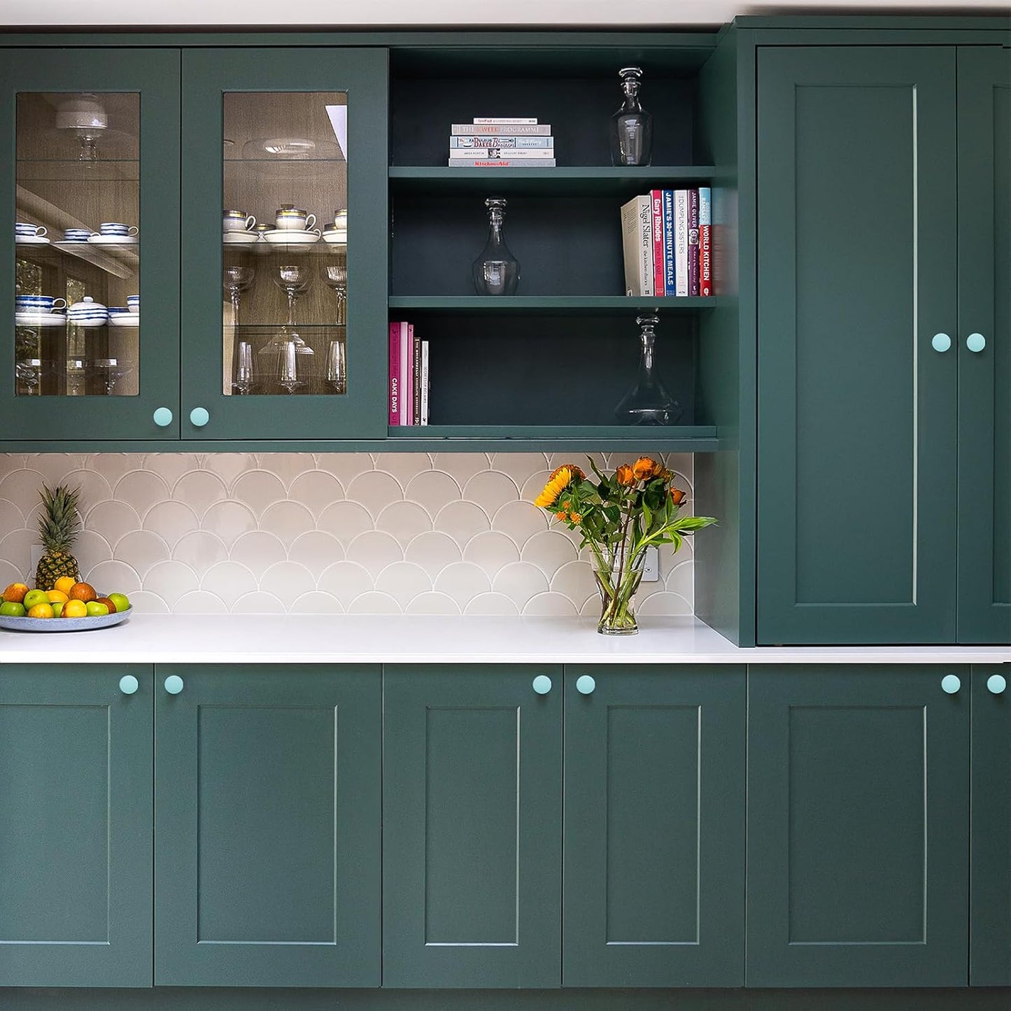 Ravinte 15 Pack Drawer Pulls 1-1/4 Inch Green Kitchen Cabinet Knobs Solid Round Dresser Handles for Simple Cupboard Hardware