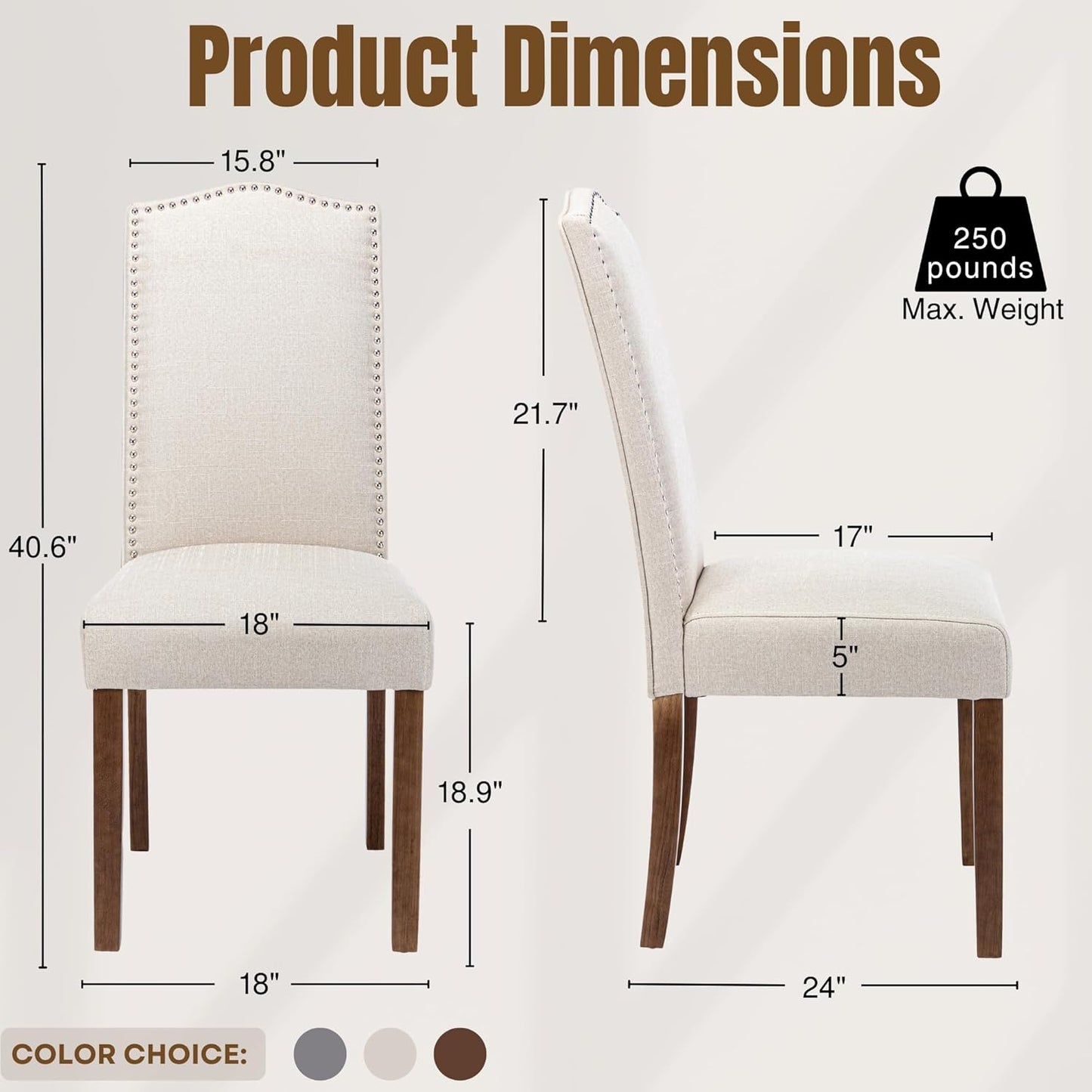 Stylish Upholstered Parsons Dining Chair Kitchen with Silver Nailhead Trim and Sturdy Solid Wood Legs