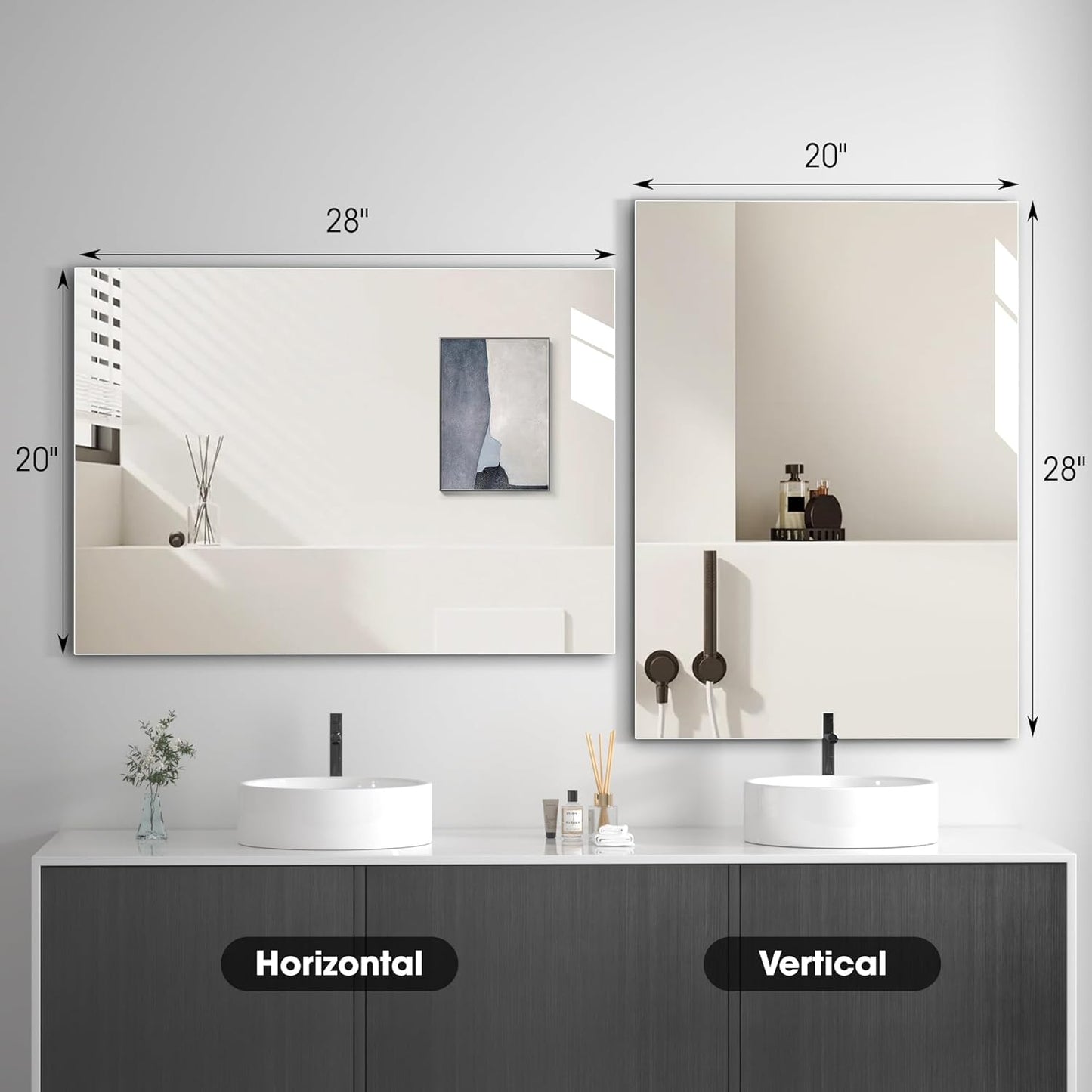 Hasipu Bathroom Mirror for Wall Vanity Mirror 20"x28"-2pcs, Frameless Mirror for Bathroom Sink, Rectangle Modern Horizontal or Vertical
