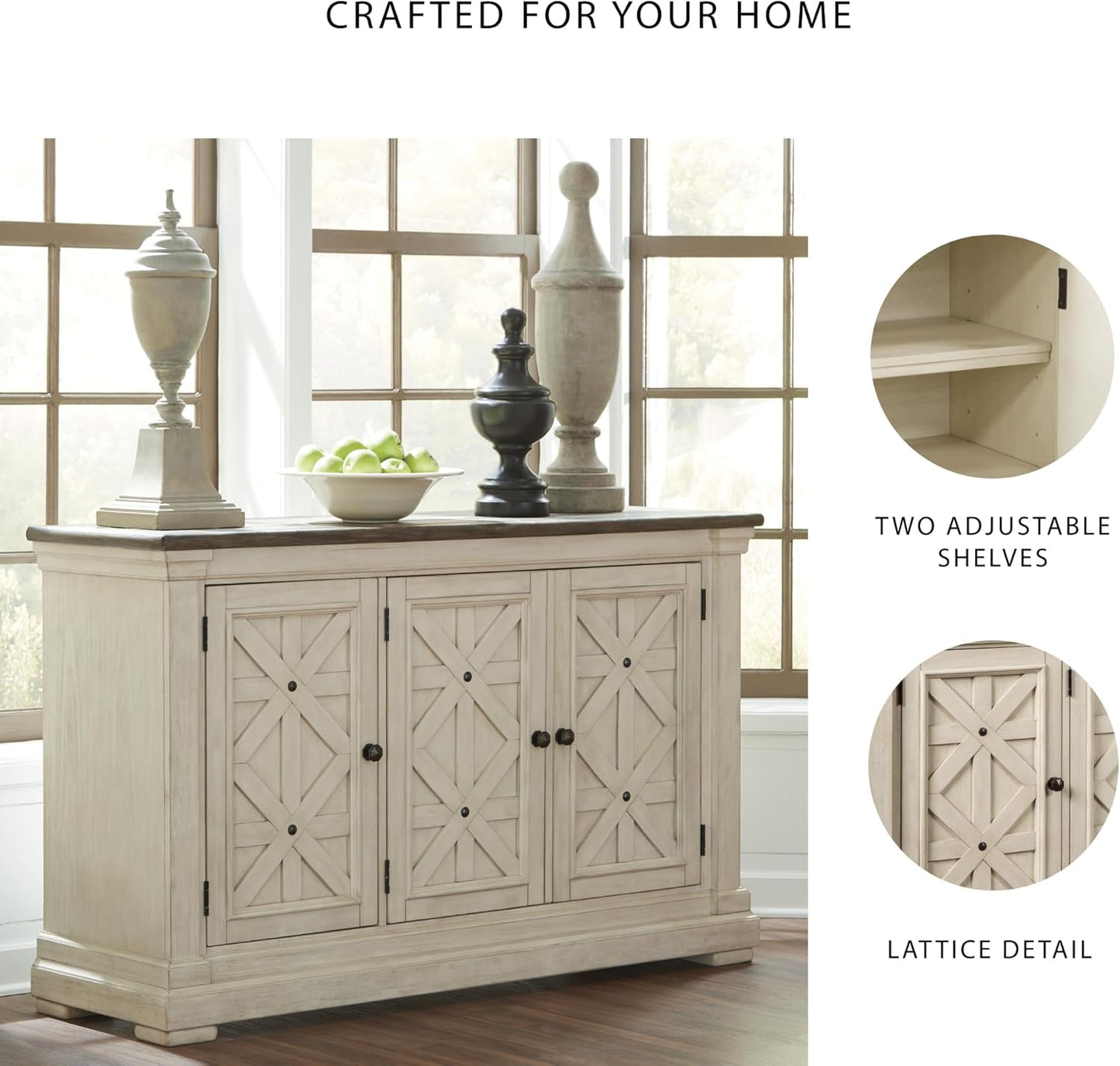 Signature Design by Ashley Bolanburg French Country Dining Room Server, Two-tone White & Brown