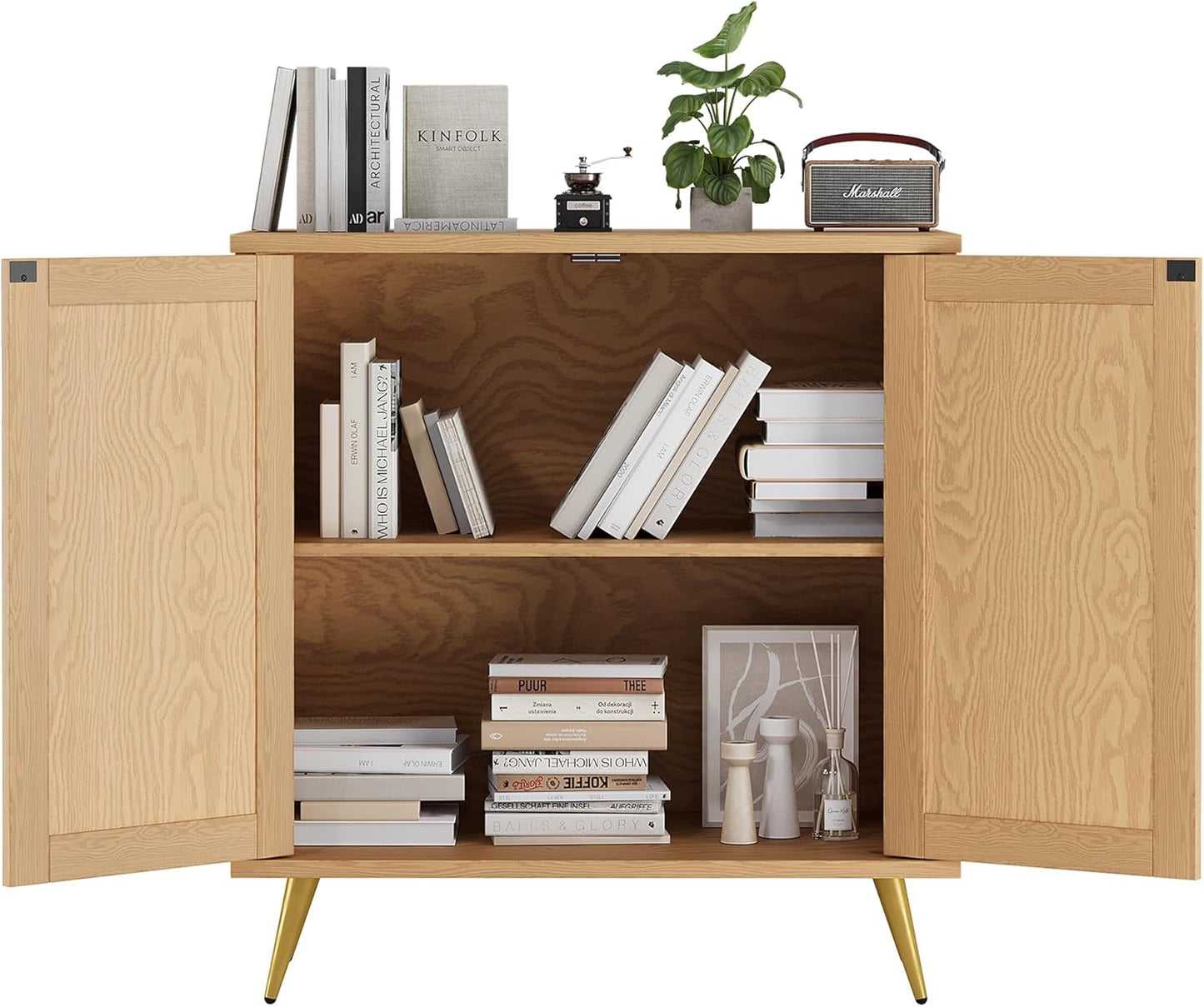 Shintenchi Rattan Buffet Cabinet with Storage, Sideboard Buffet Cabinet with Rattan Decor Doors, Modern Wood Cupboard for Kitchen Living Room Dining Room Hallway Entry, Natural