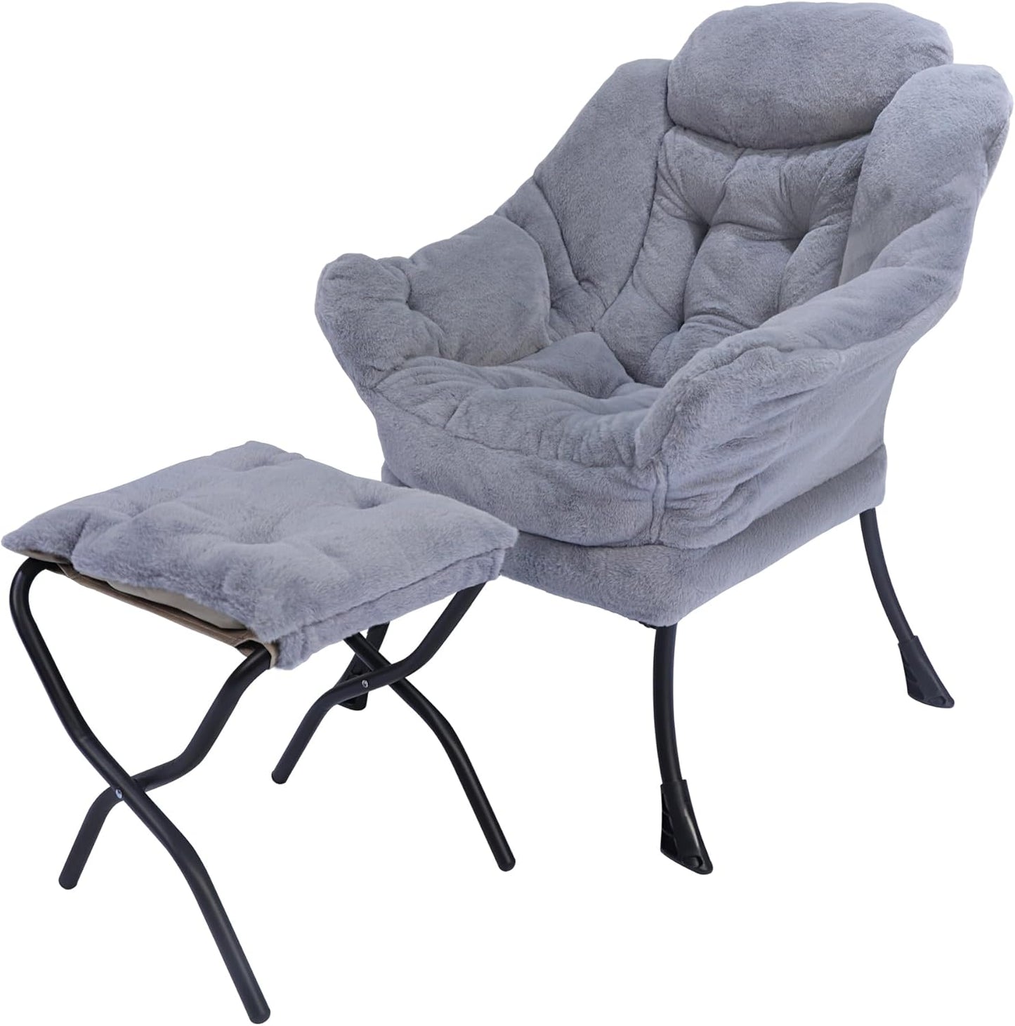 Lazy Chair with Folding Ottoman,Living Room Chairs, Accent Contemporary Lounge Chair, Single Steel Frame Leisure Sofa Chair with Armrests and A Side Pocket (TM10GRAY)