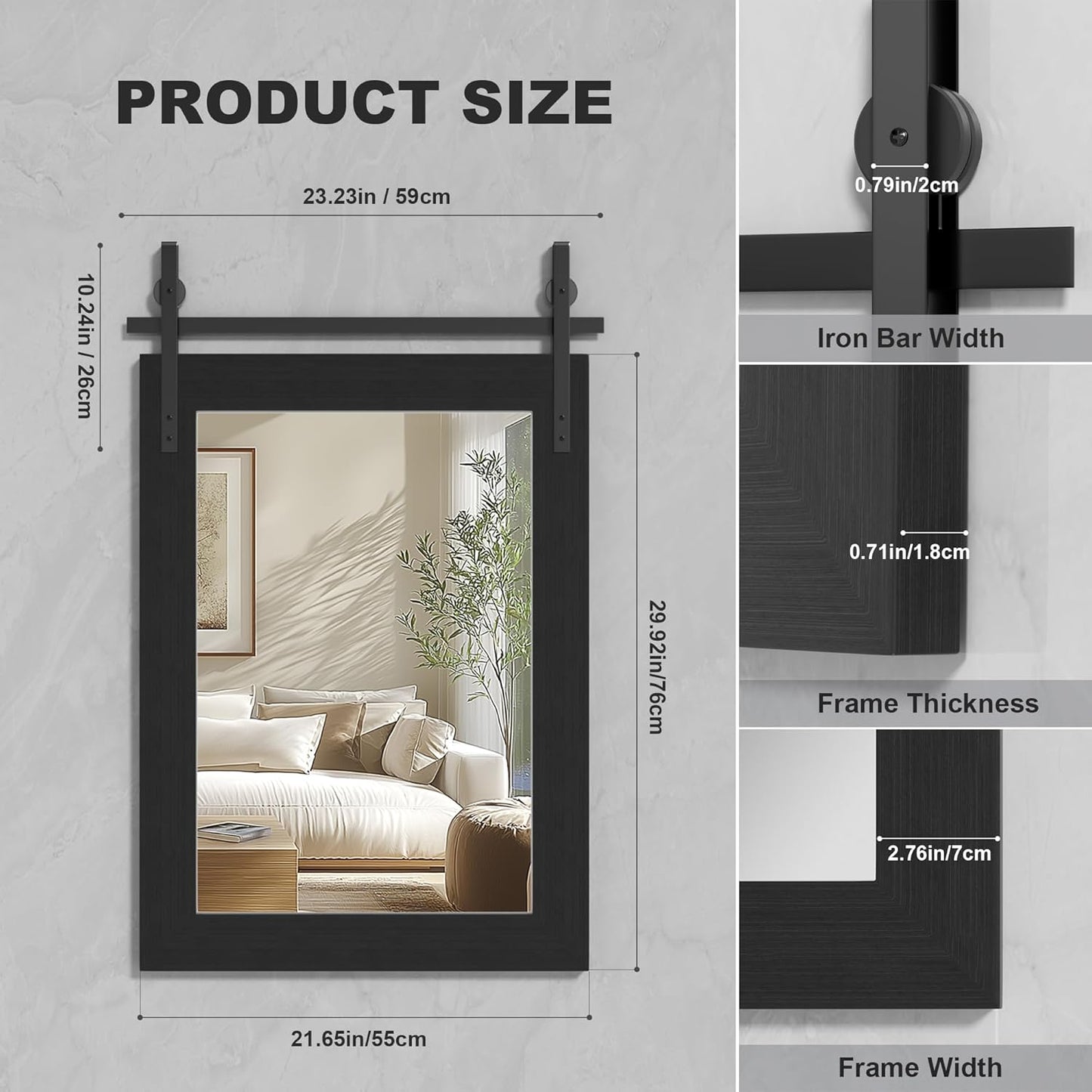 Hasipu Farmhouse Bathroom Mirror, 22"x30" Rustic Wood Framed Wall Mounted Mirror, Black Vintage Vanity Mirror Barn Door Style Decrative Mirrors