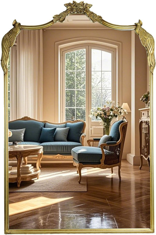 European Retro Mirror, Wall Mirror, Traditional Retro Baroque Mirror, Traditional Gorgeous Arched Wall Mirror，Can be Used for Decoration