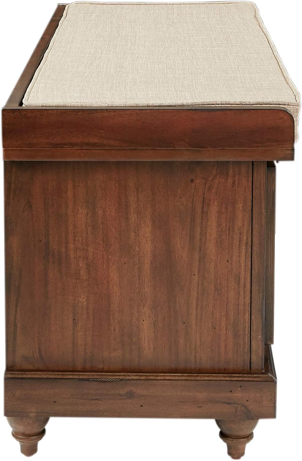 OSP Home Furnishings Dover Coastal Lift-Top Storage Bench with Shutter Face Styling, Distressed Brown Finish with Beige Linen Fabric Cushion